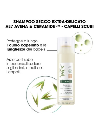 KLORANE SHAMPOO SECCO EXTRA DELICATO AVENA&CERAMIDE CAPELLI SCURI 150 ML
