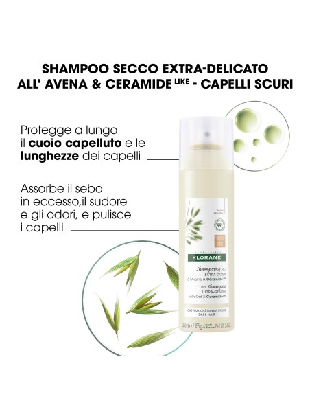 KLORANE SHAMPOO SECCO EXTRA DELICATO AVENA&CERAMIDE CAPELLI SCURI 150 ML
