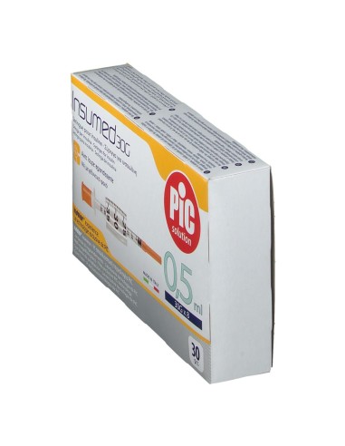 SIRINGA PER INSULINA PIC INSUMED 0,5 ML 100 UI AGO GAUGE 30 LUNGHEZZA 8 MM SENZA SPAZIO MORTO 3 SACCHETTI DA 10 PEZZI