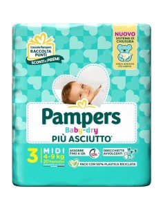 PAMPERS BABY DRY PANNOLINO DOWNCOUNT MIDI 20 PEZZI