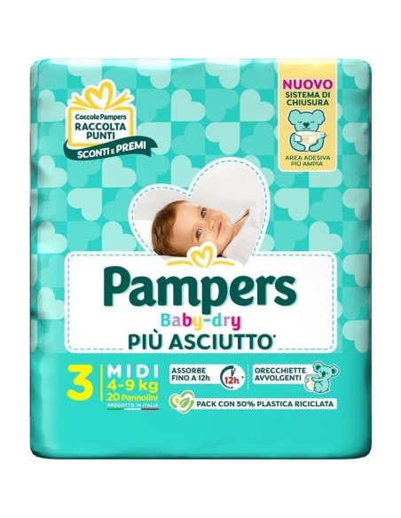 PAMPERS BABY DRY PANNOLINO DOWNCOUNT MIDI 20 PEZZI