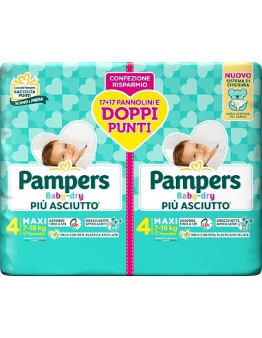 PAMPERS BABY DRY PANNOLINO DUO DOWNCOUNT MAXI 34 PEZZI