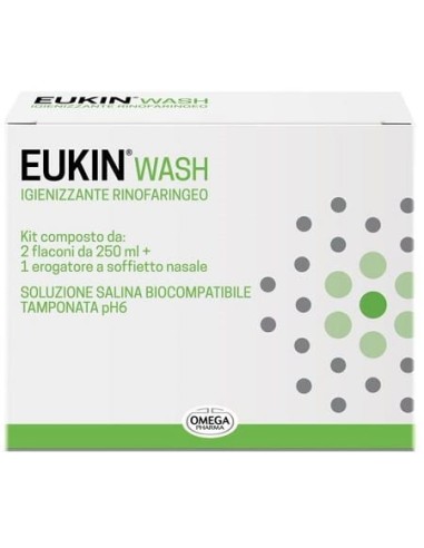 EUKIN WASH IGIENIZZANTE RINOFARINGEO KIT 2 FLACONI DA 250 ML + EROGATORE A SOFFIETTO NASALE