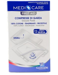 GARZA MEDICARE COTONE 18X40 CM 12 PEZZI