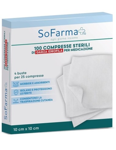 GARZA COMPRESSA IN COTONE 10X10 CM 100 PEZZI SOFARMAPIU'