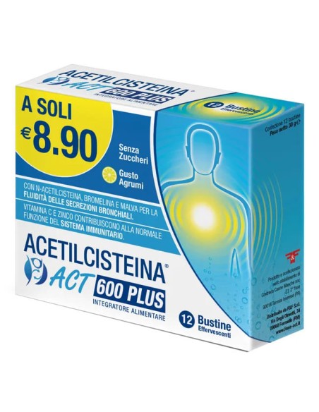 ACETILCISTEINA ACT PLUS NAC 600 12 BUSTINE EFFERVESCENTI AGRUMI
