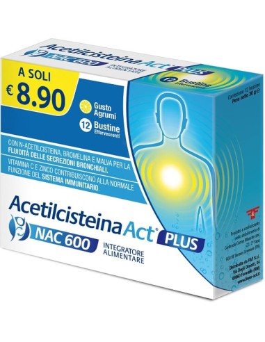 ACETILCISTEINA ACT PLUS NAC 600 12 BUSTINE EFFERVESCENTI AGRUMI