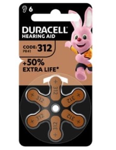 DURACELL EASY TAB 312 MARRONE BATTERIA PER APPARECCHIO ACUSTICO 6 PEZZI