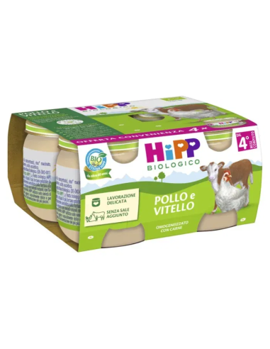 HIPP BIO OMOGENEIZZATO POLLO E VITELLO 4 PEZZI DA 80 G