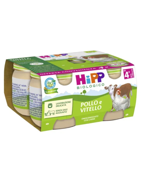 HIPP BIO OMOGENEIZZATO POLLO E VITELLO 4 PEZZI DA 80 G