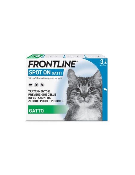 Frontline Spot On Gatti x3 Pipette, Antiparassitario per Gatti e Gattini, Contro Zecche, Pulci e Pidocchi