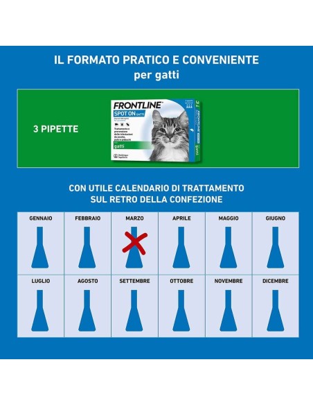 Frontline Spot On Gatti x3 Pipette, Antiparassitario per Gatti e Gattini, Contro Zecche, Pulci e Pidocchi