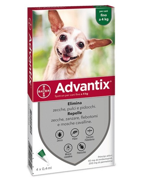 ADVANTIX SPOT ON soluzione 4 pipette 0,4 ml cani fino a 4 Kg