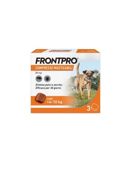 FRONTPRO x3 Compresse Masticabili Antiparassitario Per Cani (4-10Kg) Contro Pulci e Zecche