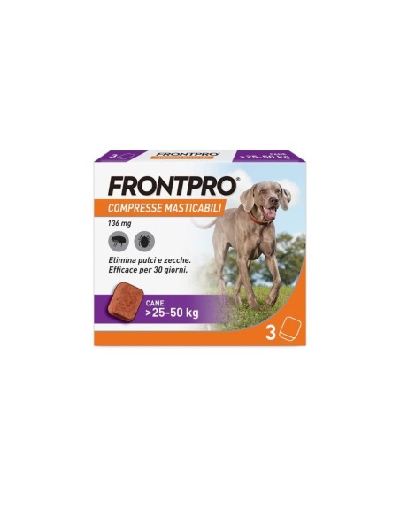 FRONTPRO x3 Compresse Masticabili Antiparassitario Per Cani (25-50Kg) Contro Pulci e Zecche