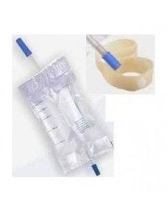SACCA RACCOLTA URINA DA GAMBA IN PVC NON STERILE VOLUME 750 ML TUBO LUNGHEZZA 35 CM CON SCARICO E VALVOLA ANTIREGLUSSO 10 PEZZI 