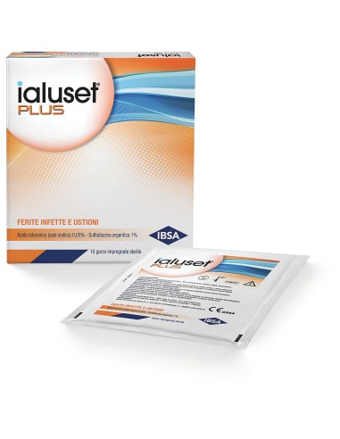 GARZA IALUSET PLUS IMPREGNATA DI CREMA DI ACIDO IALURONICO 0,05%, DI SULFADIAZINA ARGENTICA 1%, MACROGOL, GLICEROLO E ACQUA 10 X