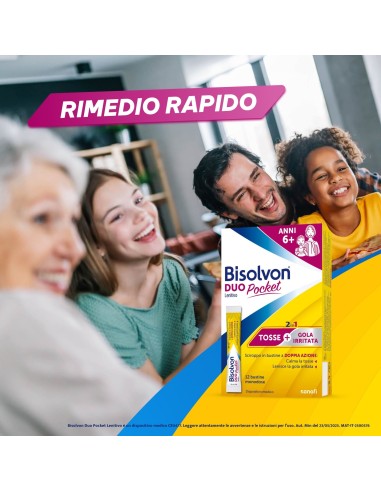 Bisolvon Duo Pocket Sciroppo per Tosse Secca, Tosse Grassa, Gola irritata, Adulti e Bambini 6+