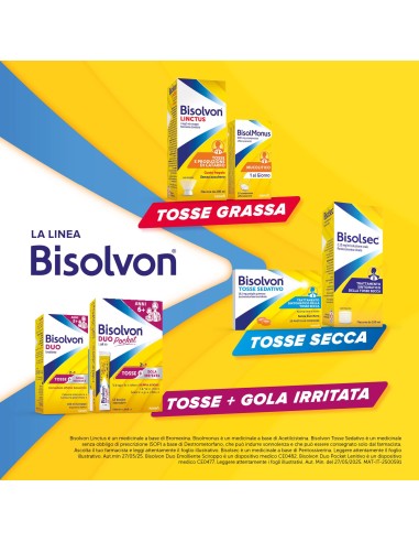 Bisolvon Duo Pocket Sciroppo per Tosse Secca, Tosse Grassa, Gola irritata, Adulti e Bambini 6+