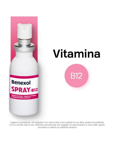 Benexol Spray Integratore Alimentare con Vitamina B12 ad alto dosaggio, con edulcorante, flacone da 15ml