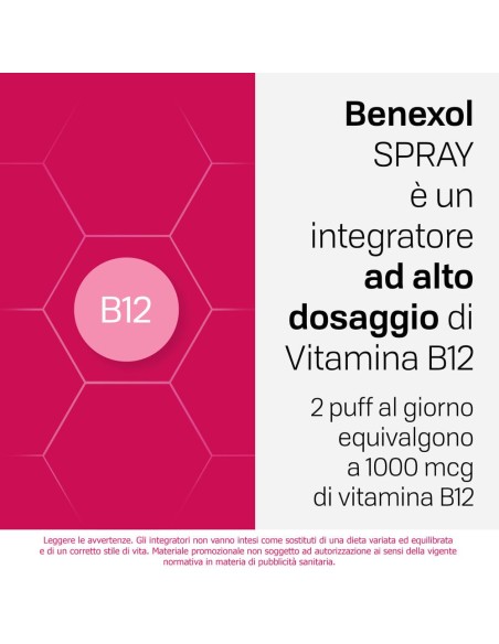 Benexol Spray Integratore Alimentare con Vitamina B12 ad alto dosaggio, con edulcorante, flacone da 15ml