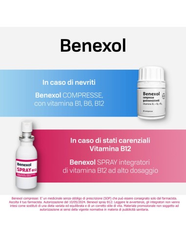 Benexol Spray Integratore Alimentare con Vitamina B12 ad alto dosaggio, con edulcorante, flacone da 15ml