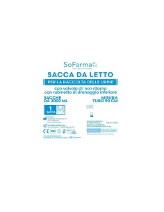 SACCA URINA 2 LITRI NON STERILE CON VALVOLA DI NON RITORNO RUBINETTO DRENAGGIO INFERIORE A T TUBO 90 CM 1 PEZZO SOFARMAPIU'