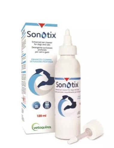 SONOTIX DETERGENTE AURICOLARE PROFONDO CANI E GATTI 120 ML + CANNULA CORTA RIGIDA + CANNULA LUNGA FLESSIBILE