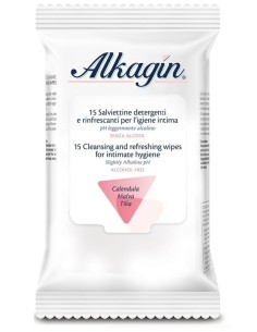 ALKAGIN SALVIETTINE DETERGENTI E RINFRESCANTI PER L'IGIENE INTIMA PH LEGGERMENTE ALCALINO SENZA ALCOOL 15 PEZZI CALENDULA MALVA 