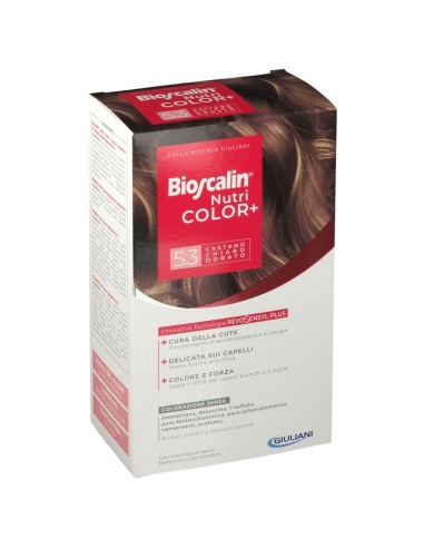 BIOSCALIN NUTRICOLOR PLUS 5,3 CASTANO CHIARO DORATO CREMA COLORANTE 40 ML + RIVELATORE CREMA 60 ML + SHAMPOO 12 ML + TRATTAMENTO