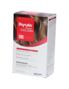 BIOSCALIN NUTRICOLOR PLUS 7 BIONDO CREMA COLORANTE 40 ML + RIVELATORE CREMA 60 ML + SHAMPOO 12 ML + TRATTAMENTO FINALE BALSAMO 1