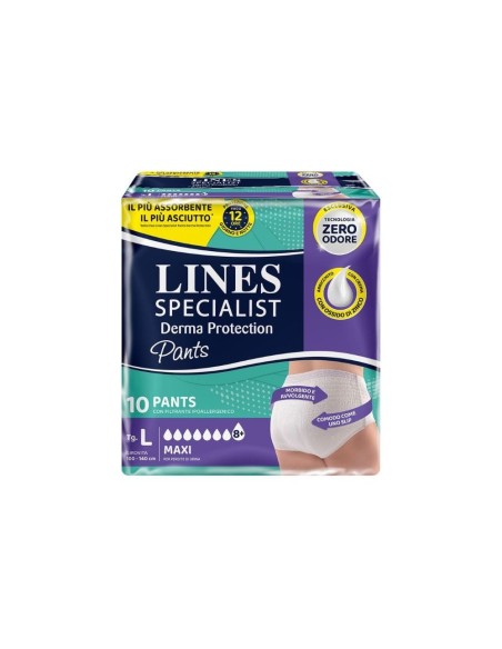 PANNOLONE PER INCONTINENZA LINES SPECIALIST DERMA PANTS MAXI L 10 PEZZI