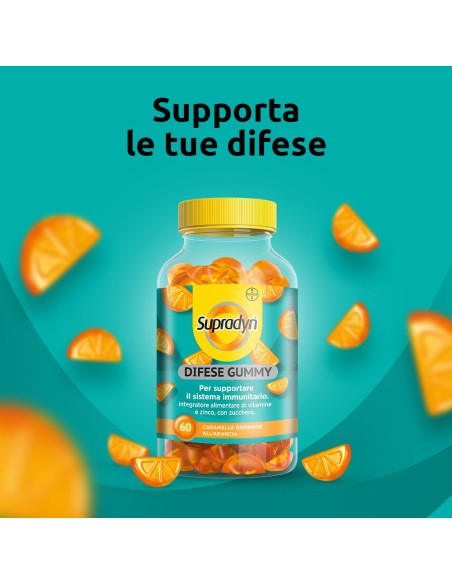 Supradyn Difese Gummy Integratore Difese Immunitarie, Vitamina C, Vitamina D e Zinco, 60 caramelle