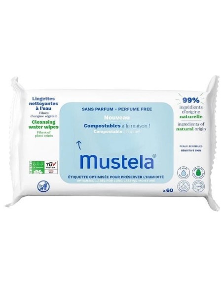 MUSTELA SALVIETTE ACQUA COMPOSTABILI SENZA PROFUMO 60 PEZZI