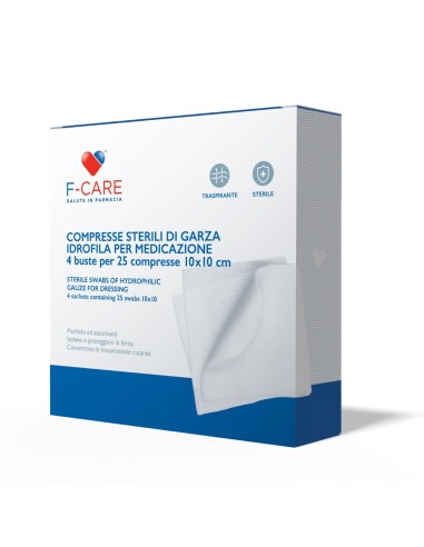 F CARE GARZA COMPRESSA IN COTONE 12/8 10X10CM 100 PEZZI