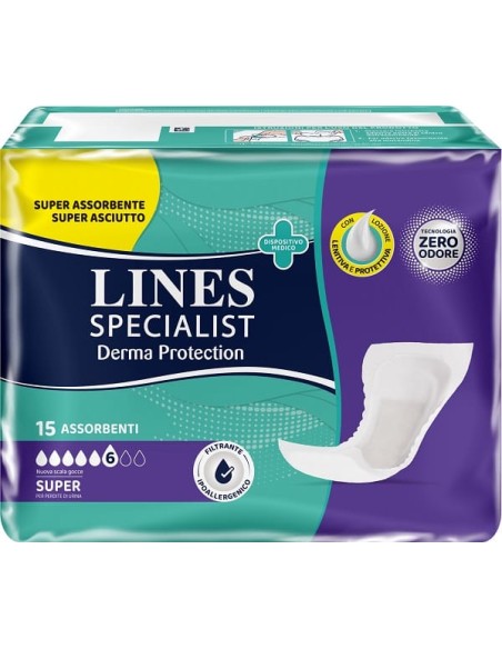 Pannolone Per Incontinenza Lines Specialist Derma Protection Sagomato Anatomico Super 15 Pezzi