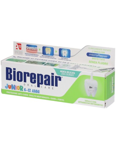 Biorepair Oral Care Junior 6 12 Anni Dentifricio Protezione Anti Carie Smalto Neoformato Alla Menta Delicata 75 Ml