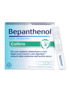 Bepanthenol Collirio Monodose Lacrime Artificiali Occhi Secchi Senza Conservanti, 20x0,5ml