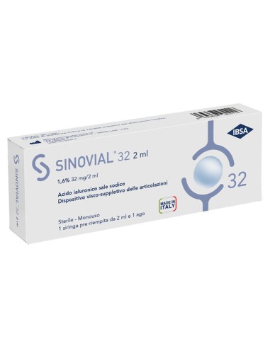 Siringa Intra Articolare Sinovial 32 Acido Ialuronico Sale Sodico 1,6% 32 Mg/2 Ml 2 Ml + Ago 21 Gauge