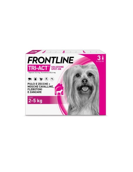 Frontline Tri Act X3 Pipette, Antiparassitario Per Cani E Cuccioli (Taglia Xs 2 5 Kg) Contro Pulci, Zecche, Zanzare, Pappataci E