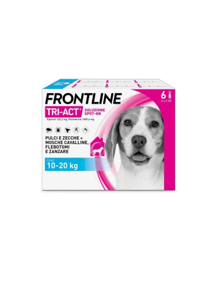 Frontline Tri Act X6 Pipette, Antiparassitario Per Cani E Cuccioli (Taglia M 10 20 Kg) Contro Pulci, Zecche, Zanzare, Pappataci 