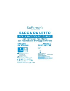 Sacca Urina Sofarmapiu' 2 Litri Con Valvola Di Non Ritorno Rubinetto Drenaggio Inferiore Tubo 130 Cm