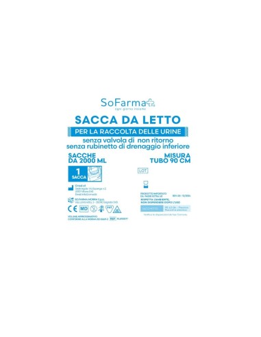 Sacca Urina Sofarmapiu' 2 Litri Senza Valvola Di Non Ritorno Senza Rubinetto Drenaggio Inferiore Tubo 90 Cm