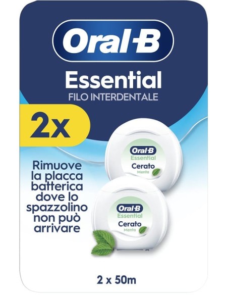 Oral B Essential Filo Interdentale Cerato Menta 2 Pezzi Da 50 M