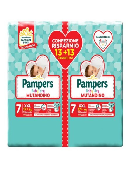 Mutandino Baby-Dry 7 XXL Duo Pampers 26 Pezzi