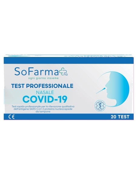 TEST ANTIGENICO RAPIDO COVID-19 NASALE RILEVAZIONE QUALITATIVA ANTIGENI SARS-COV-2 IN TAMPONI NASALI 20 PEZZI USO PROFESSIONALE 