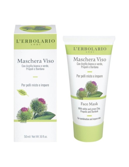 MASCHERA VISO ARGILLA BIANCA E VERDE/PROPOLI/BARDANA PELLI MISTE E IMPURE 50 ML