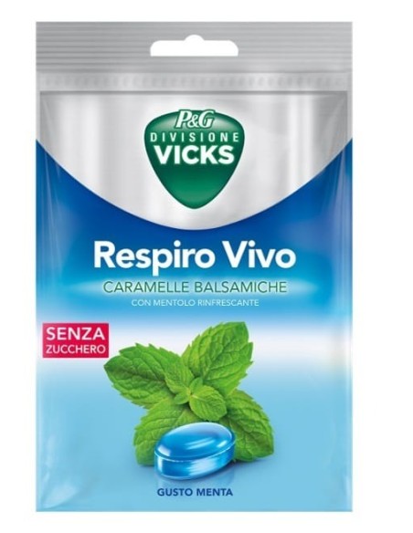 Vicks Respiro Vivo Caramelle Balsamiche alla Menta Senza Zucchero 72 g