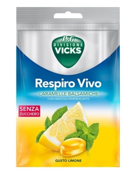 Vicks Respiro Vivo Caramelle Balsamiche al Limone Senza Zucchero 72 g