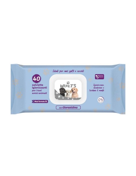Idrofil Wipets Salviettine Detergenti per Animali con Clorexidina 40 Pezzi